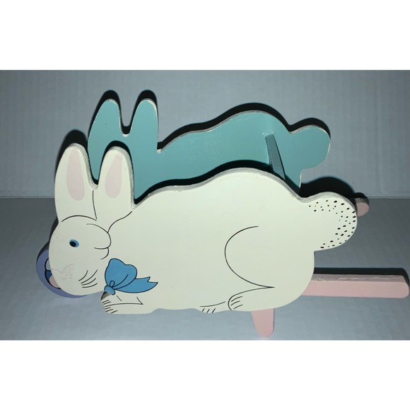 Vintage 1996 Decorative Wood Bunny Shaped Easter Wheel barrel - Picture 3 of 6